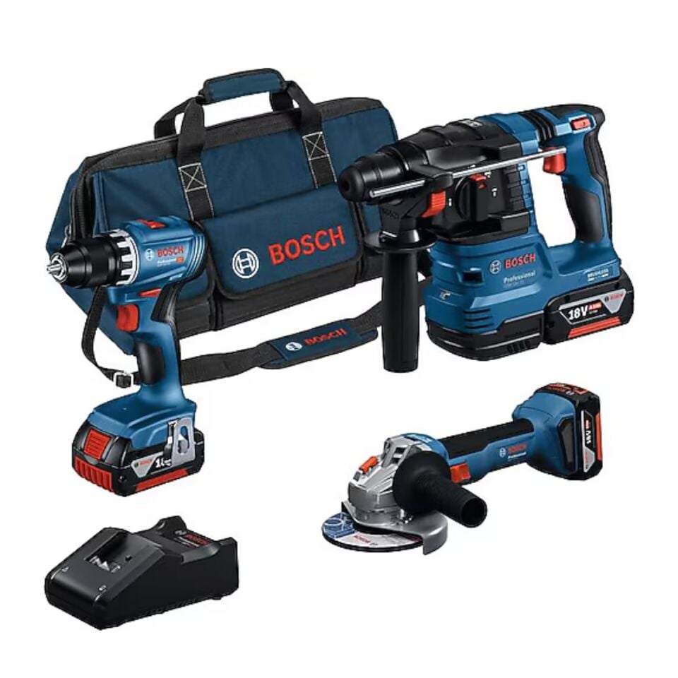 Bosch 0615A5007L GSR 18V-45 + GWS 18V-8 + GBH 18V-22 Üç Akülü 4 Ah Kombo Set